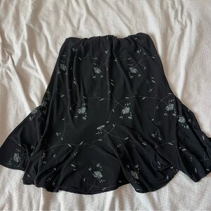 Vintage Black Floral A-Line Skirt